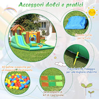 Castello Gonfiabile per Bambini, Parco Acquatico con Scivolo per Bambini, Piscina Trampolino e Palline, con Borsa da Trasporto, per 5 Bambini 3-10 Anni (con Compressore)