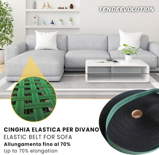 Cinghia Elastica Tirante al Metro Lineare - Made in Italy - Sostituzione Fondo Sedie, Divani & Poltrone