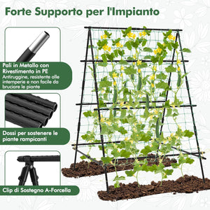 Traliccio da Giardino per Piante Rampicanti, Grigliato da Giardino con Rete, Pali in Metallo Rivestiti, Fili Intrecciati e Clip, Supporto per Viti Rampicanti, Verdure e Uva