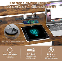 Scrivania da Gaming Angolare, Scrivania per Computer con Luci LED, Prese di Corrente, Supporto per Monitor, Gancio e Ripiani, Postazione di Lavoro ad Angolo