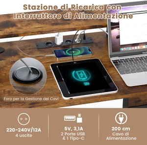 Scrivania da Gaming Angolare, Scrivania per Computer con Luci LED, Prese di Corrente, Supporto per Monitor, Gancio e Ripiani, Postazione di Lavoro ad Angolo