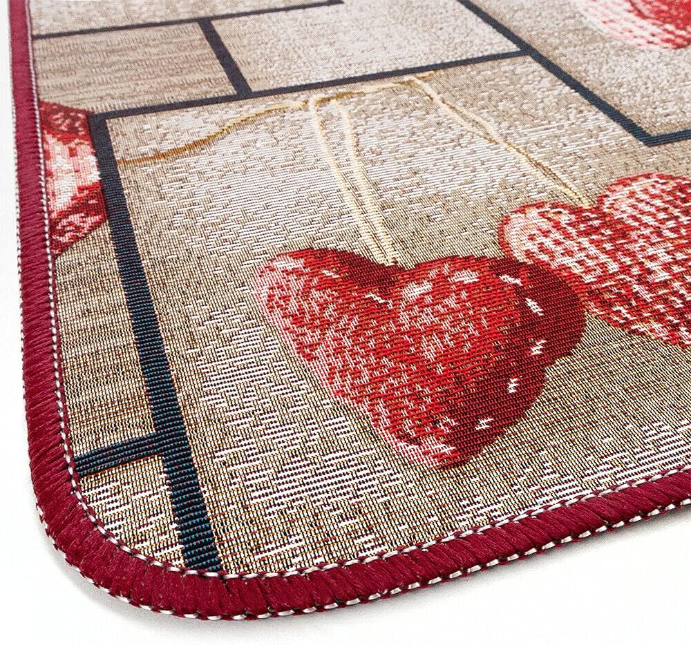 Tappeto Cucina Tessuto Gobelin 54x80 cm Passatoia Lavabile Antiscivolo Shabby Chic Cuori Bordeaux