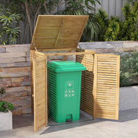 Box Portabidone dei Rifiuti in Legno 120L, Copribidone per Spazzatura con Coperchio Apribile, Doppia Porta e Serratura, Contenitore per Pattumiera da Giardino, Cortile e Terrazza