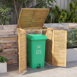 Box Portabidone dei Rifiuti in Legno 120L, Copribidone per Spazzatura con Coperchio Apribile, Doppia Porta e Serratura, Contenitore per Pattumiera da Giardino, Cortile e Terrazza