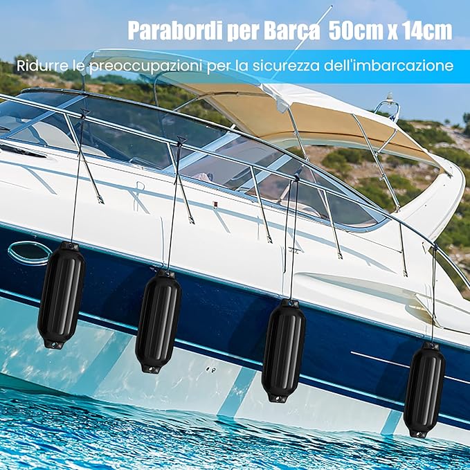 4 x Parabordi per Barca, Parabordi per Imbarcazioni, Gommonni, Boat Fender(Nero)