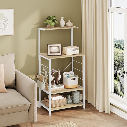 Scaffale per Cucina in Acciaio Legno 4 Ripiani Carrello per Microonde Scaffalature Organizzatore 60x40x123 cm