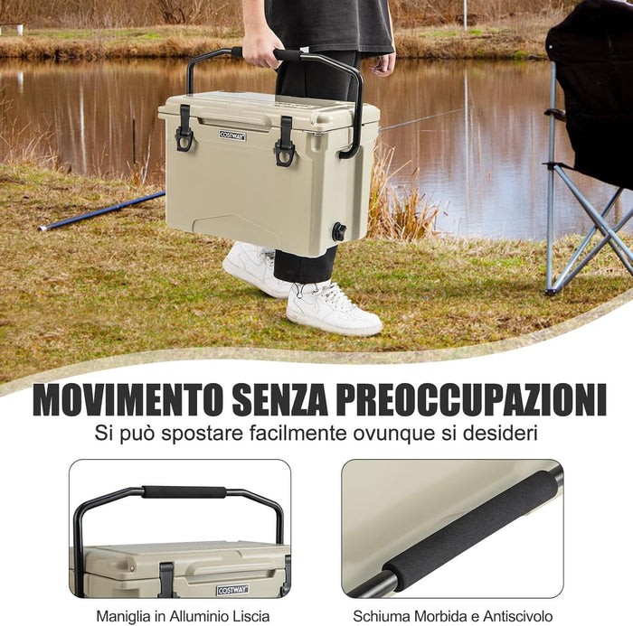 Frigorifero Portatile da 21 Litri, Frigorifero da Campeggio con Portabicchieri Integrati, Regolo e Apribottiglie, Freddo Fino 5-7 Giorni, per Barbecue, Campeggio, Picnic, Pesca