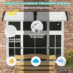 Tettoia per Porta Finestra, Pensilina Tettoia per Porta in Policarbonato, per Protezione da Sole, Pioggia, Neve, per Balcone, Finestre e Porte (Nero, 122 x 99 x 28cm)