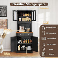 Mobile Dispensa da Cucina, Armadio di Stoccaggio Autonomo con Credenza e 2 Cassetti, Ripiani Regolabili, Ampio Spazio per Forno a Microonde, 2 Colori, 68,5 cm x 40,5 cm x 170 cm (Nero)