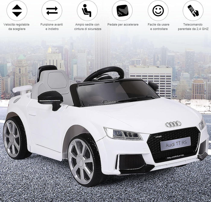 Audi 12V Auto Elettrica per Bambini, Macchina Elettrica con Velocità 2,5-5 km/ora, con Telecomando USB MP3 Luci LED (Bianco)