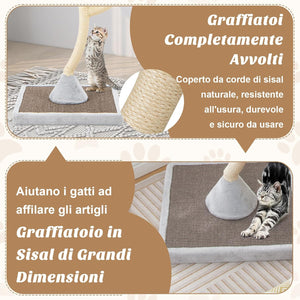 Albero per Gatti Alto 178 cm, Albero Tiragraffi per Gatti con Telaio di Supporto Curvo in Metallo, 3 Cucce Calde e Palline, Pali e Tavoletta Tiragraffi in Sisal, 59 x 59 x 178 cm (Grigio)