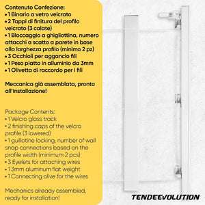 Bastone Binario per Tenda A Pacchetto A Vetro Professionale a 2 Calate in Alluminio Bianco Lunghezza 60 CM Comando a sinistra, attacco serramento