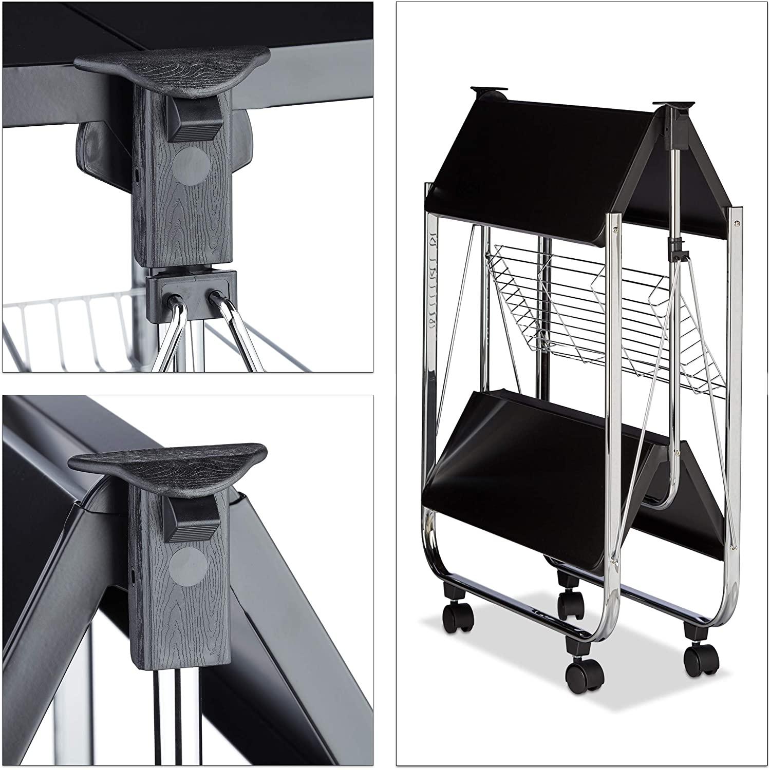 Carrello su ruote carrello da cucina pieghevole 2 livelli metallo nero 13_0000890_2