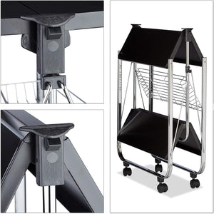 Carrello su ruote carrello da cucina pieghevole 2 livelli metallo nero 13_0000890_2