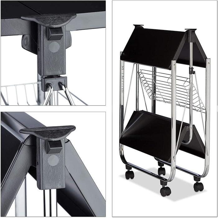 Carrello su ruote carrello da cucina pieghevole 2 livelli metallo nero 13_0000890_2