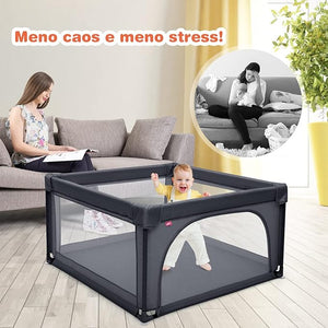 Box per Bambini, Centro Attivit¨¤ Portatile con Cancelli di Sicurezza, Recinto Resistente con Ventose Antiscivolo e Pareti a Rete Traspirante, Cancello per Giocare con 50 Palline (Grigio Scuro)