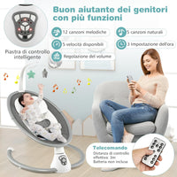 Sdraietta Elettrica Neonati con 12 Melodie e Cuscino Riduttore, 5 Livelli di Dondolante (Velocità e Dondolante), Caricabatterie USB, Telecomando, Cinture di Sicurezza (GRIGIO)