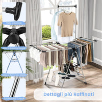 Stendino a Torre in Alluminio, Stendibiancheria Pieghevole con Altezza Regolabile a 6 Livelli, Appendiabiti Salvaspazio per Abiti Scarpe e Calze, 157,5x61x192 cm