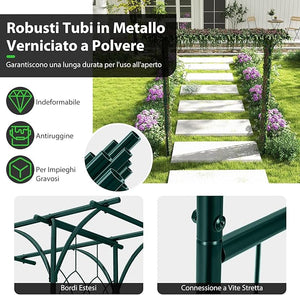 Arco da Giardino 205 CM, Pergolato per Piante Rampicanti, Pergola Decorativo di Metallo per Cerimonie, Feste, Cortile e Prato (Verde)