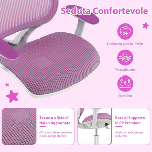Sedia da Scrivania per Bambini, Sedia Girevole per Computer con Altezza Regolabile, Ruote con Freno, Braccioli Morbidi, Mobile Ergonomica per Bambini 6-15 Anni (Viola)