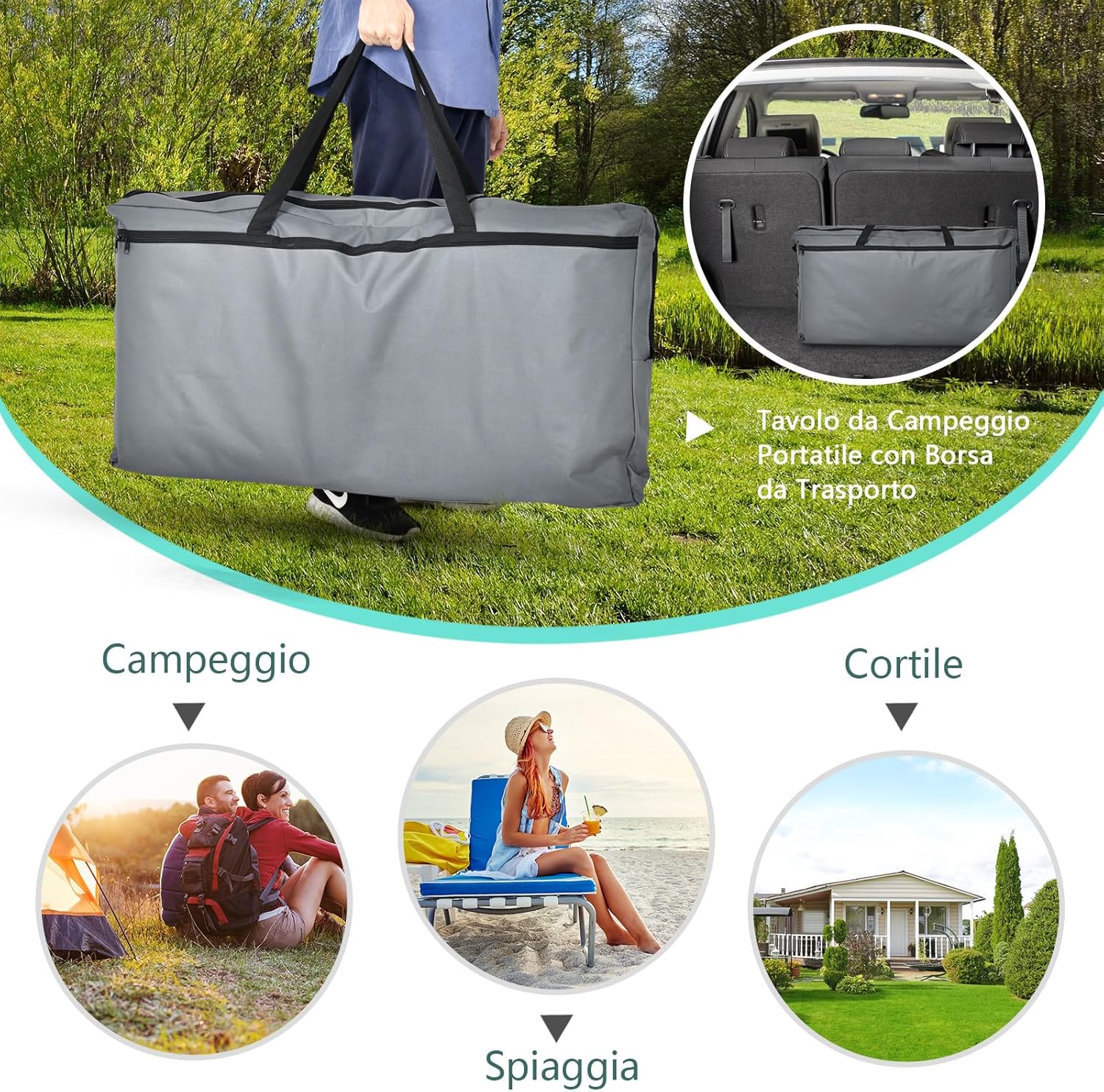 Cucina Portatile Cucina per Esterno Tavolo da Campeggio Pieghevole, Tavolo per Griglia in Alluminio, con Contenitori, per Festa Griglia e Campeggio (Grigio)