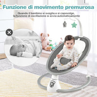 Sdraietta Elettrica Neonati con 12 Melodie e Cuscino Riduttore, 5 Livelli di Dondolante (Velocità e Dondolante), Caricabatterie USB, Telecomando, Cinture di Sicurezza (GRIGIO)