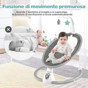 Sdraietta Elettrica Neonati con 12 Melodie e Cuscino Riduttore, 5 Livelli di Dondolante (Velocità e Dondolante), Caricabatterie USB, Telecomando, Cinture di Sicurezza (GRIGIO)