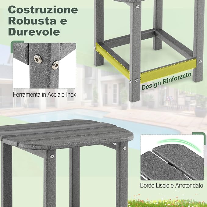 Set di 2 Tavolini Laterale Giardino, Tavolo Esterno Rettangolare in Legno, per Giardino Esterno Piscina, Portata 91 kg