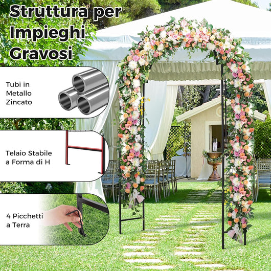 Arco da Giardino per Rampicanti, Arco da Giardino Supporto per Rose in Metallo Zincato Resistente, Arco Decorativo a Cupola per Feste e Ceremonie, 143 x 40 x 234 cm, Nero