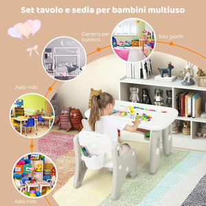 Set Tavolo e Sedia per Bambini, Tavolo e Sedia per Bambini con Mensola Ribaltabile, Lavagna Magnetica Cancellabile, Altezza Regolabile, per Camera da Letto, Sala, Giochi per Bambini