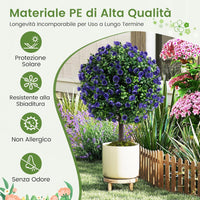 Set di 2 Alberi di Topiario Artificiale con Rose Viola, Albero di Bosso Finto da 55 cm con Vaso Riempito di Cemento, Pianta Finta Resistente al Sole per Interni ed Esterni