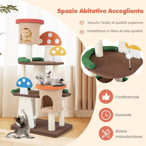 Albero per Gatti 4 in 1, Torre Multilivello per Gatti con 2 Condo e Piattaforme, Centro di Attività per Gatti con Pali e Tiragraffi in Sisal, Palline Interattive