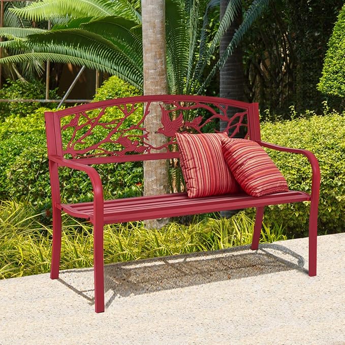 Panchina da Esterno, Panchina in Metallo con Schienale, Sedile Spazioso e Braccioli Ergonomici, Panchina da Giardino, Balcone e Cortile, Portata 280kg, 127 x 59,5 x 62,5 cm