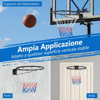 Canestro da Basket a Parete, Anello da Pallacanestro da Muro per Bambini e Adulti con Rete Antipioggia, Cerchio Universale da Basket per Interni ed Esterni