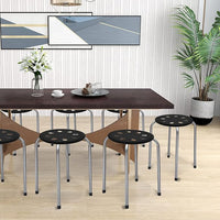 Set di 6 Sgabello Tondo Impilabile in Metallo, Sgabello Cucina Basso per Bambini Adulti, Sgabelli da Bar Casa Ufficio Aule, 30 x 30 x 44,5 cm (Nero + Grigio)