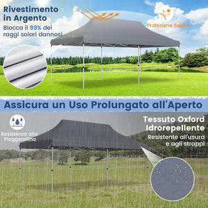Gazebo Pieghevole da Giardino 3 x 6m, Gazebo Pop-up con Borsa da Trasporto, Regolabile in Altezza, per Feste (Grigio)
