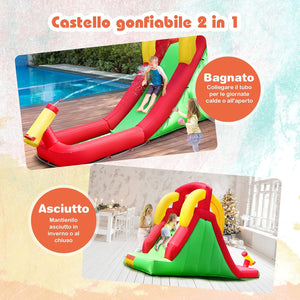 Parco Acquatico Gonfiabile con Scivolo, con Parete per Arrampicarsi e Piscina, Castello Gonfiabile per Bambini 3-10 anni, Ideale per Cortile e Giardino