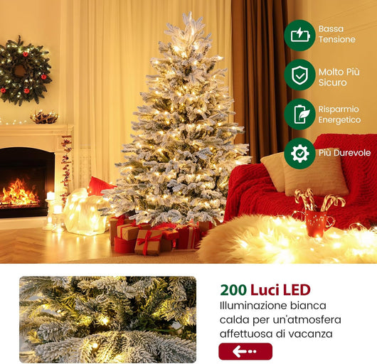 Albero di Natale Artificiale da 146/180 cm, Albero di Natale Pre-Illuminato con Cerniera con 688/1022 Punte di Rami PE PVC & 200/350 Luci LED Bianche Calde per Casa e Ufficio (146 cm)