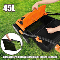Scarificatore 2 in-1 per Prato, Arieggiatore Elettrico con Sacco Raccoglitore da 45L, Larghezza 38cm, con 3 Posizioni Regolabili, Scarificatore 1800W per Giardino Cortile (38 cm, Arancione)