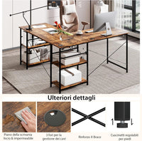 Scrivania Angolare per Computer con Supporto per Monitor, Scrivania Porta PC in Legno, Scrivania Salvaspazio e Moderna per Ufficio e Studio, 242 x 60 x 75 cm (Marrone)