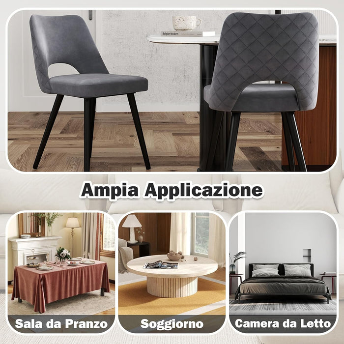 Set 2 Sedie da Pranzo, Sedie Imbottita con Cuscino in Spugna, Gambe in Metallo, Piedini Regolabili 60 x 46 x 84 cm, Capacit¨¤ di Carico 150 kg, per Soggiorno, Ristorante e Caff¨¨, Grigio
