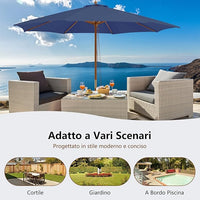Ombrellone da Giardino 300 x 300 cm, Ombrellone Pieghevole con 8 Stecche di Bambù, 3 Altezze Regolabili, Ombrellone da Parasole Impermeabile, per Giardino Cortile Piscina