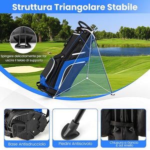 Sacca per Mazze da Golf, Borsa da Golf con Supporto, Divisori a 14 Vie, 6 Tasche, Borsa Frigo, Doppia Tracolla e Cappuccio Antipioggia, Ideale per Uomini e Donne