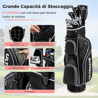 Set Completo di Mazze da Golf da Dona, Include Driver 460CC 1, Fairway 3, Ibrido 4, Ferri 6, 7, 8, 9 e P, Putter, 3 Copri Mazzetta e 1 Borsa per Destrimano