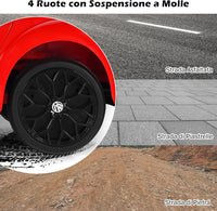 12V Volkswagen Macchina Elettrica per Bambini, Auto Elettrica con Telecomando Luci Musica Doppia Porta, 5km/h Carico 30kg, per Bambini 3-8 Anni (Rosso)