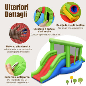 Castello Gonfiabile per Bambini, Casa Gonfiabile con Trampolino, 2 Scivoli, Parete da Arrampicata, Borsa di Trasporto e Kit di Riparazione, per Esterno e Interno (Senza soffiatore)
