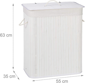 Cesto portabiancheria cesto 2 scomparti con sacco 95 litri bambù bianco 13_0001904_2