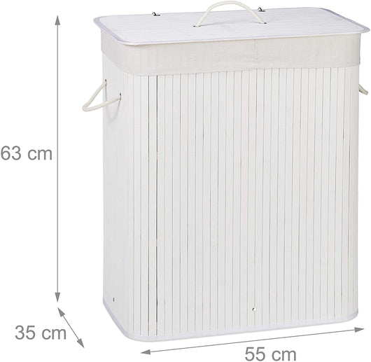 Cesto portabiancheria cesto 2 scomparti con sacco 95 litri bambù bianco 13_0001904_2