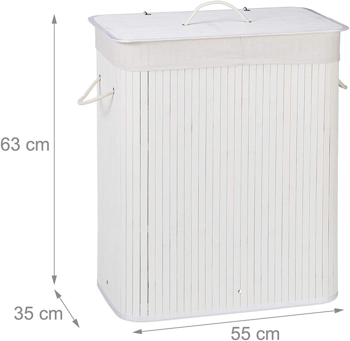 Cesto portabiancheria cesto 2 scomparti con sacco 95 litri bambù bianco 13_0001904_2