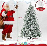 Albero di Natale Innevato136/186 cm, Albero di Natale con 150/250 Luci LED Bianco Caldo, 384/752 Punte di Ramo Miste e Aghi di Pino per Casa e Ufficio (186 cm)
